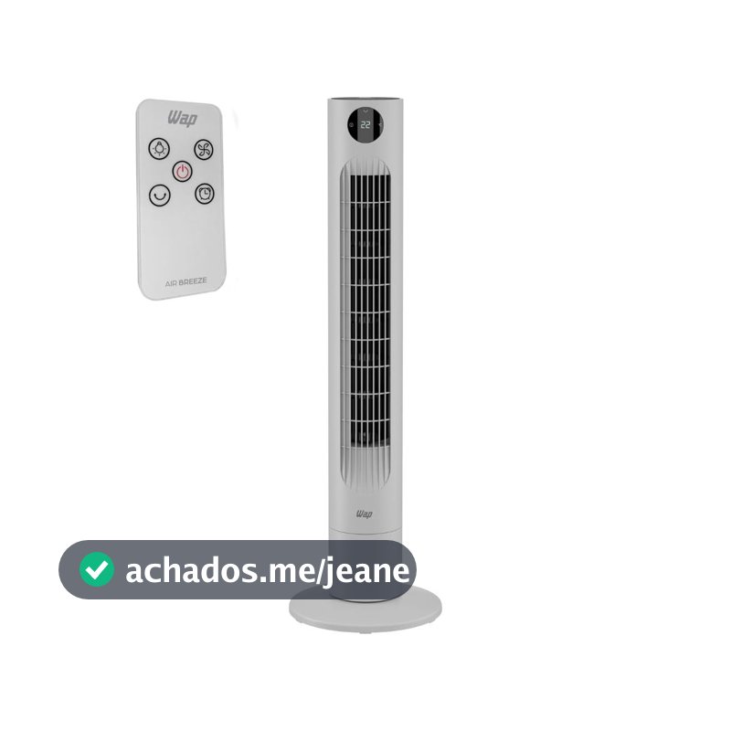 Ventilador Torre Wap Air Breeze Digital 60W Desliga Sozinho Após 12h Silencioso Com Controle Remoto