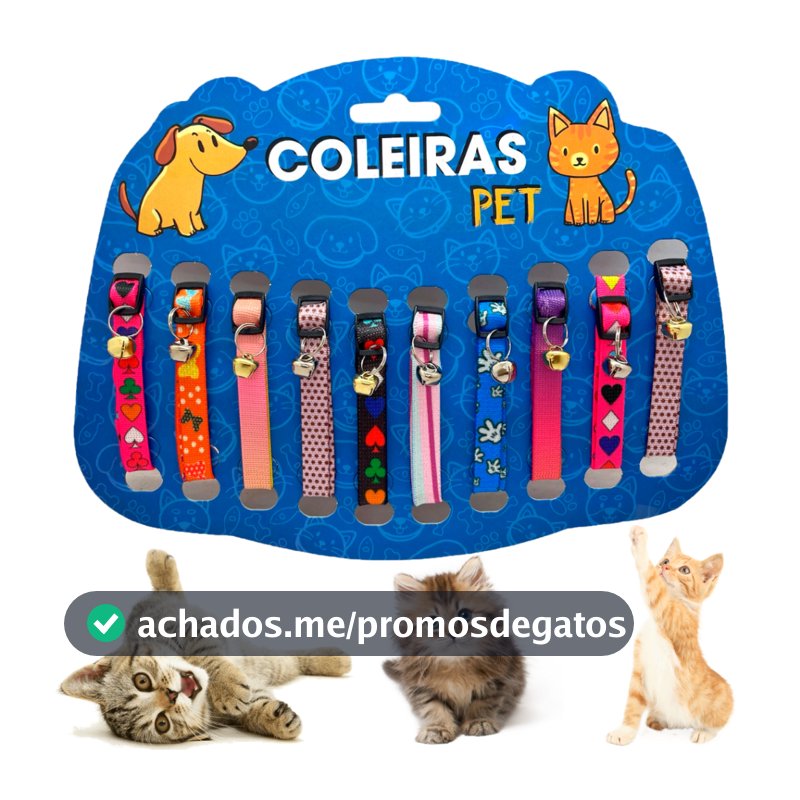 Kit coleiras para gatos guizo sininho