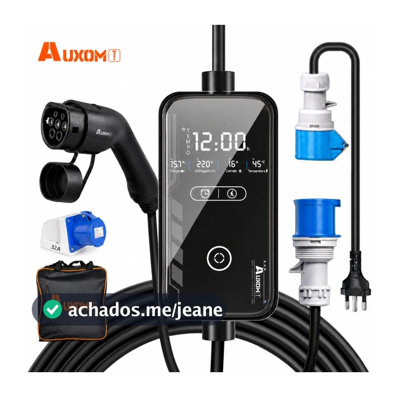 AUXOM Carregador Carro Elétrico Portátil 7kW 32A 220V Type 2 - 5 Níveis de Corrente Ajustável