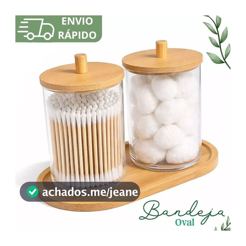 KIT Porta Cotonete Algodão Bambu Lavabo Com Bandeja Organizadores de Bancada Acrilico Transparente