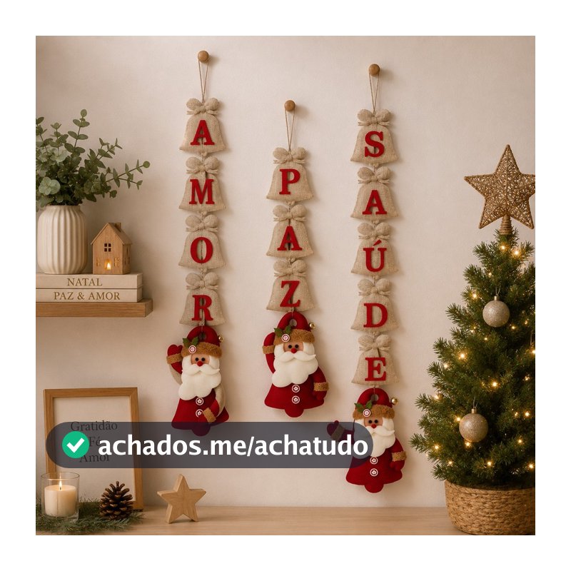 Enfeite de Natal Desejos Papai Noel Palavras Juta