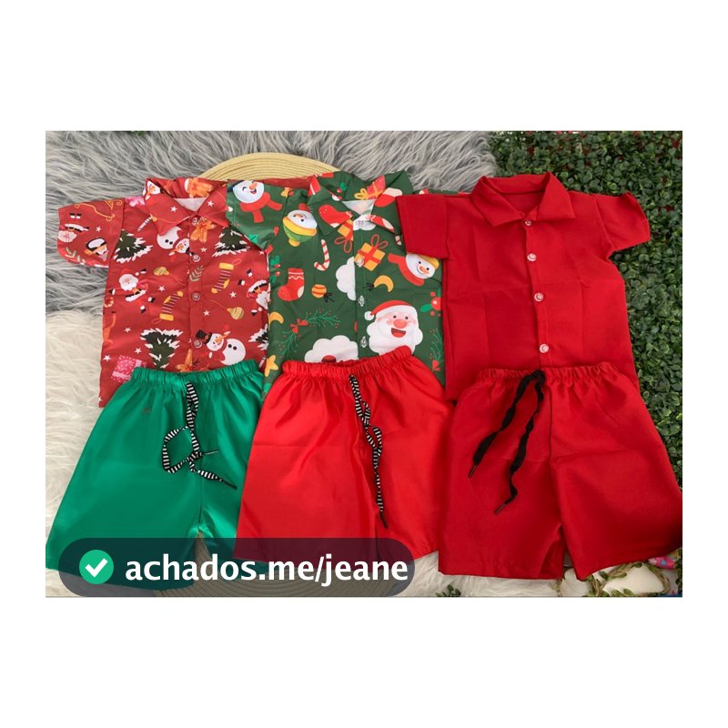 Conjunto Mauricinho de Natal, Roupa Infantil e de Bebê Natal para Menino - Camiseta, Suspensório, Conjuntos Natalino