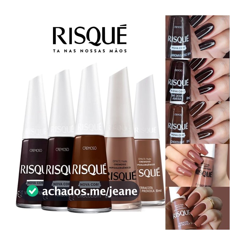 Kit Esmaltes Risqué Novas Cores Cremosas Tons Terrosos Marrom Nude Esmalte Atacado