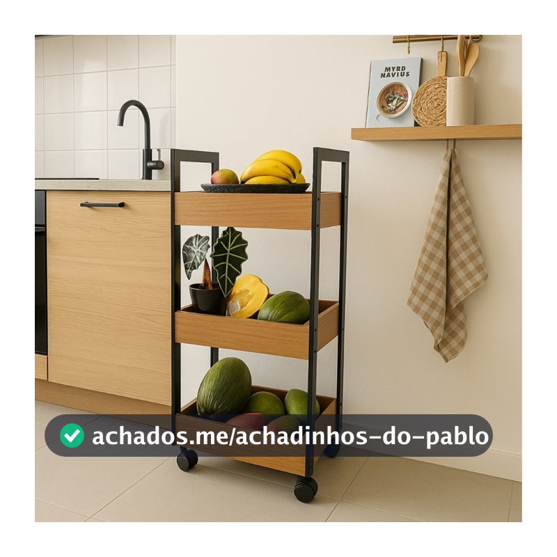 Carrinho organizador multiuso auxiliar fruteira com rodinha 3 cestos prateleiras