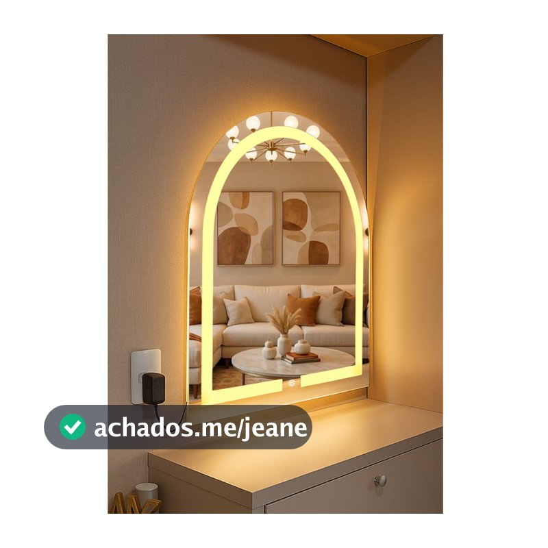 Espelho Janela Oval Arco 3 Cores LED 60x80 com Botão Touch Iluminação Banheiro Penteadeira