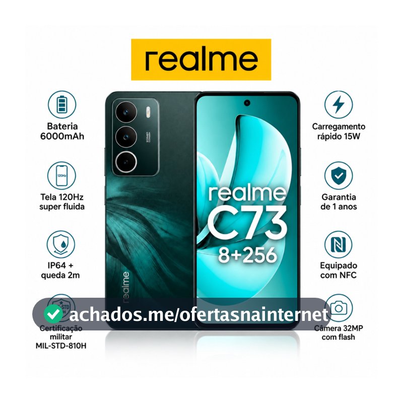 realme C73 8+256 GB Smartphone Celular Versão Global Bateria 6000mAh Câmera 50MP NFC Tela 6,67 Violet