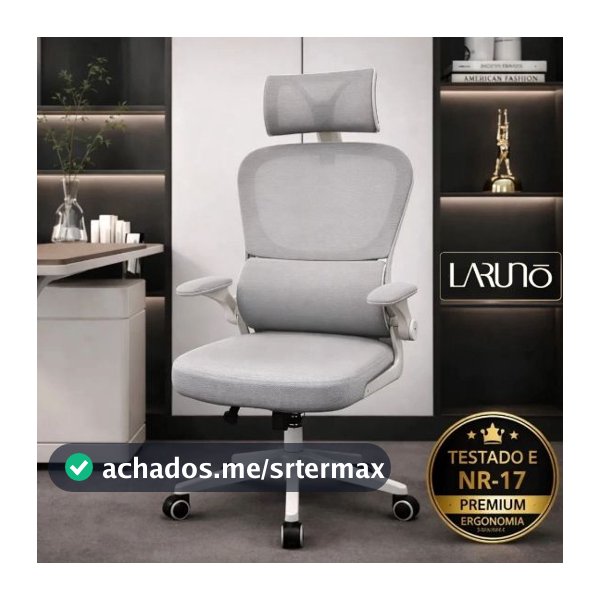 Cadeira de Escritório Ergonômica cinza Giratória com Apoio Lombar e Braços Ajustáveis - LARUNO