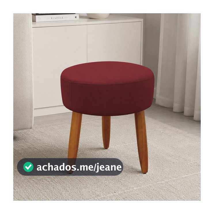 Puff Decorativo Redondo Suede Vinho com Pés Palito