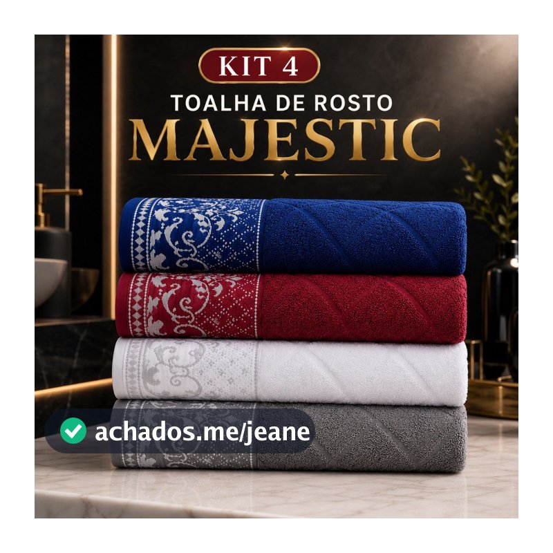 Kit 4 Toalhas de Rosto Majestic 45x70cm Macias Absorventes Premium para Banheiro e Lavabo