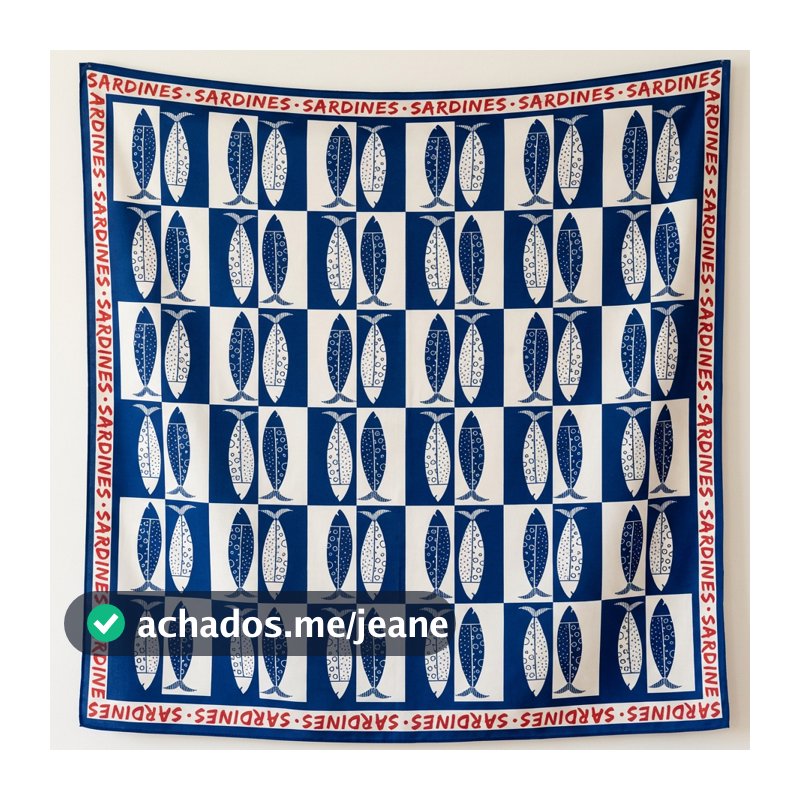 Lenço Feminino Sublimado Cetim Grande Cabelo Bolsa 90x90 Cm Costa Atlântica Peixe Branco e Azul
