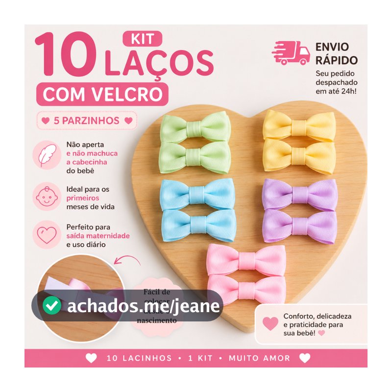 Kit 10 ou 5 Laços no Velcro ou Presilha Forrada na Borrachinha Antideslizante para Bebê Menina Presente Maternidade.