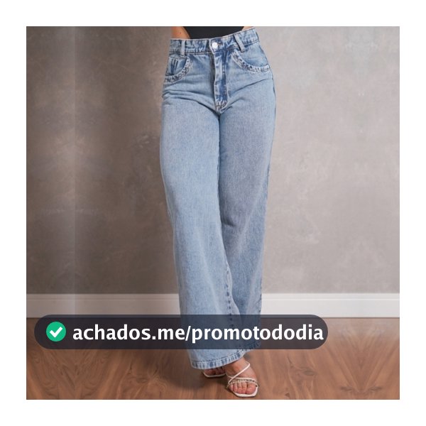 Calça Jeans Feminina Wide Leg Shopee Gaven Cintura Alta Tecido Grosso Marmorizada Linha Premium