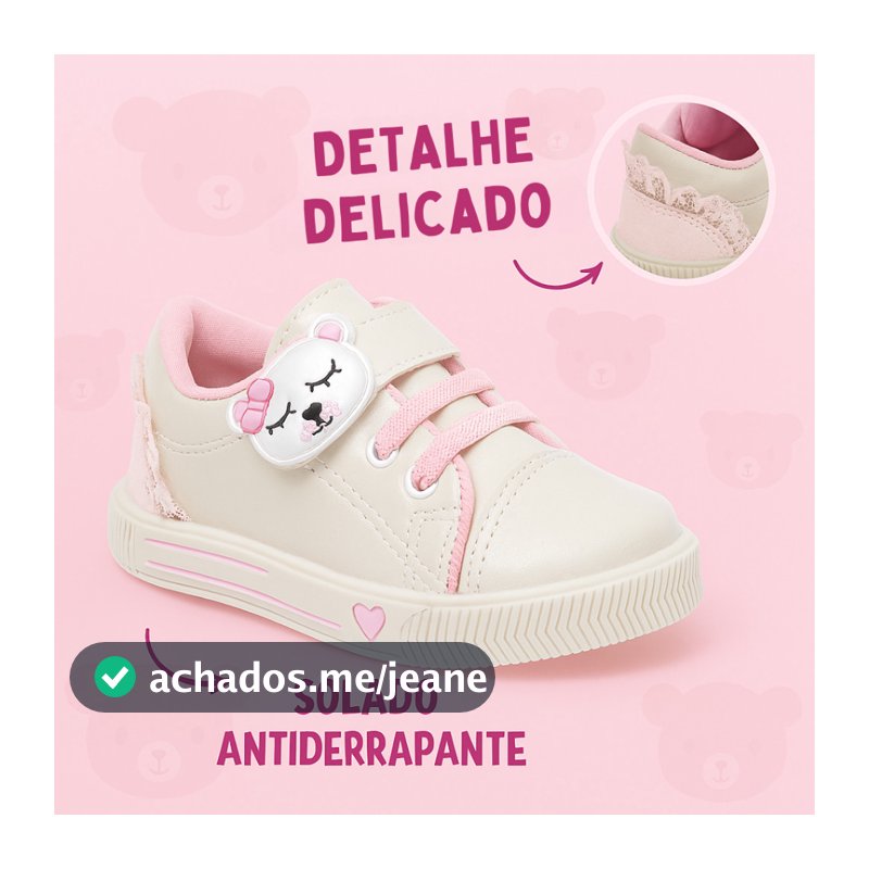 Tênis Infantil Menina Ursinho Antiderrapante para Criança