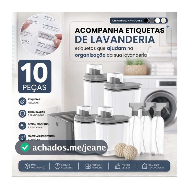 Kit Organizador de Lavanderia 10 Peças Dispenser 1,5L + 2,3L 3 Borrifadores 500ml Cesto 16L 2 Esferas Seca Roupa
