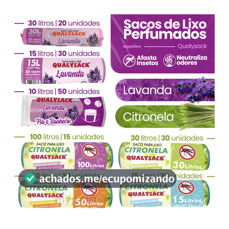 Saco de Lixo Aroma Lavanda e Citronela 10, 15, 30, 50 e 100 Litros - Qualysack
