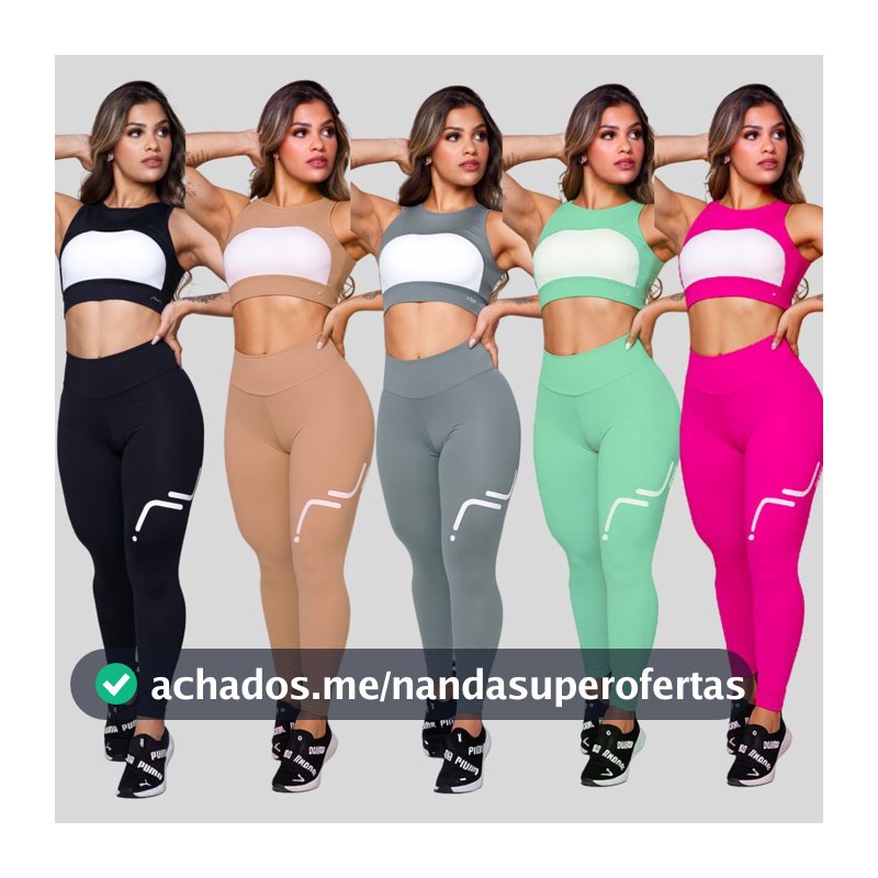 Conjunto Feminino Academia Suplex Poliamida Top Com Abertura e Legging Silk AVA Fitness