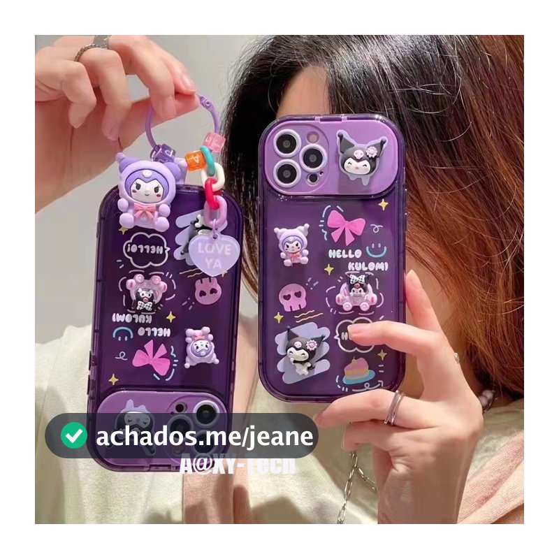 Capa De Telefone Kuromi TPU De Desenho Animado Com Espelho Flip,Boneca 3D Função De Suporte, Para iPhone 7-17 Series