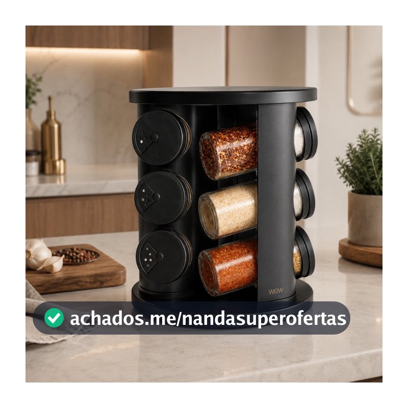 Porta Temperos Giratório Com 9 Potes De Vidro Cor Preto