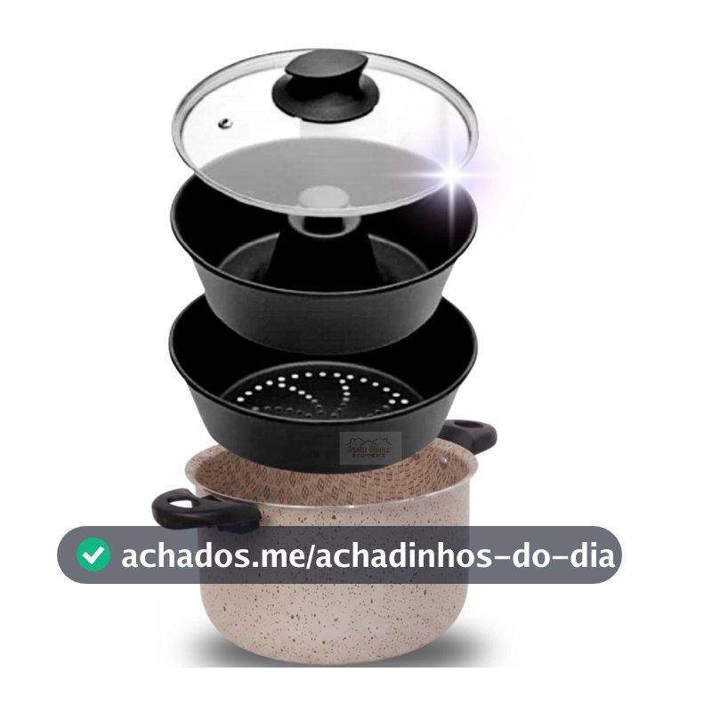 Jogo Banho Maria Pudim Teflon Antiaderente Tampa de Vidro 3 peças Panela 3 em 1 Cor baunilha Vanila