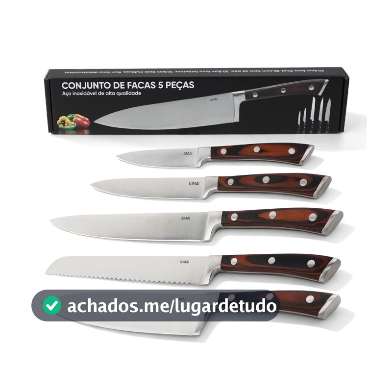 LUMAI Jogo de Facas Atenas 5 Peças Aço Inox Cabo Madeira Edição Limitada Premium para Cozinha