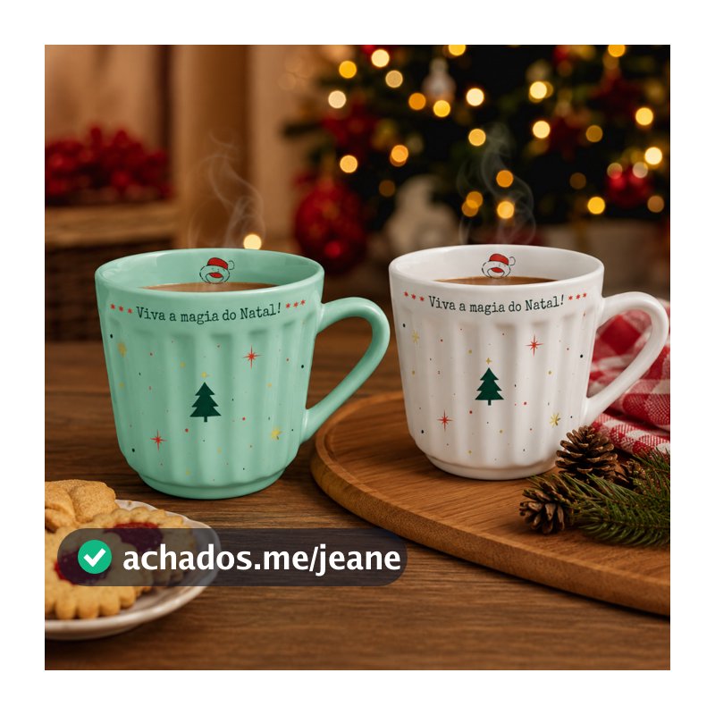 Caneca Canelada Natal Porcelana 150ml Comemoração Natalina Presente Festa Verde Branca