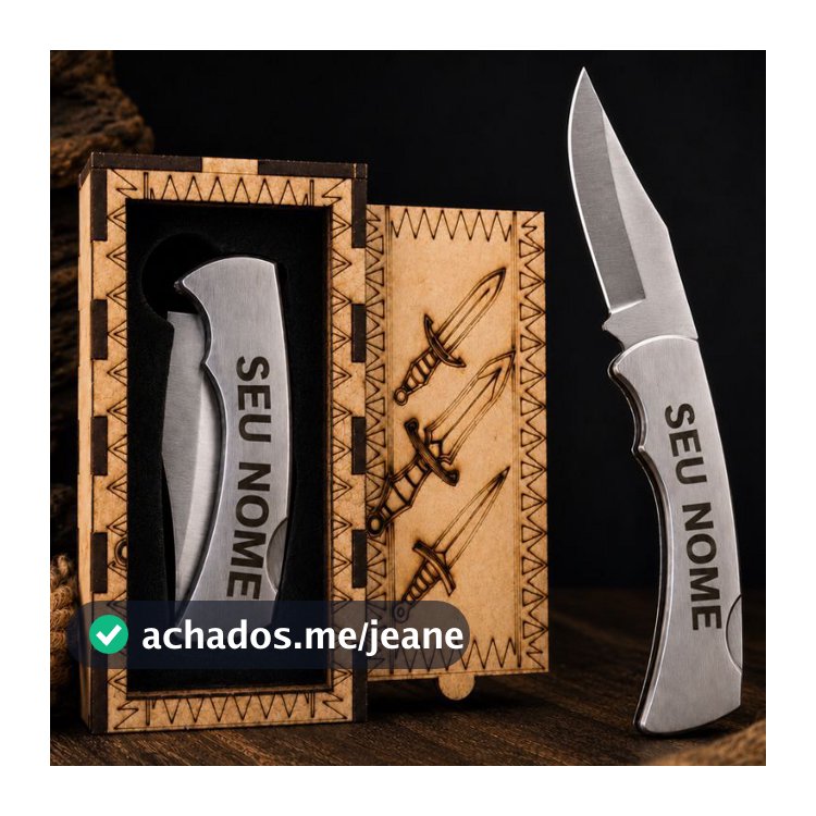 Canivete Personalizado Nome a Laser Resistente Multiuso Camping Pesca Trilha Inox  Bolso + Expositor