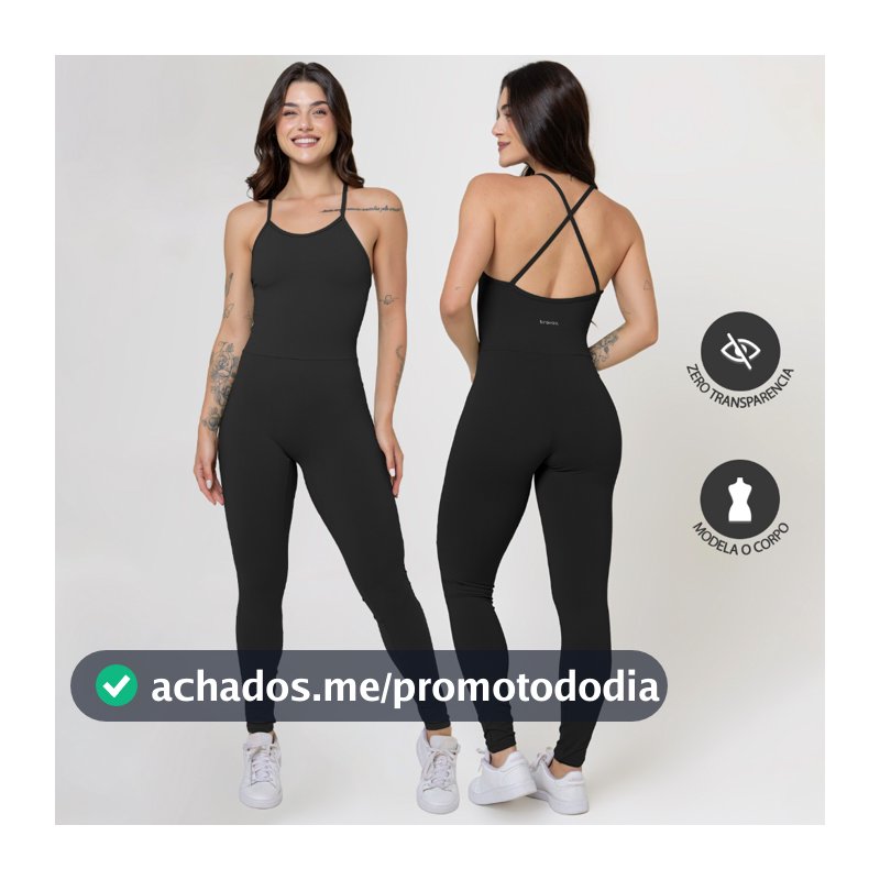 Macacão Longo Cruzado Feminino Suplex Blackout Roupa Macaquinho Fitness Zero Transparência 026