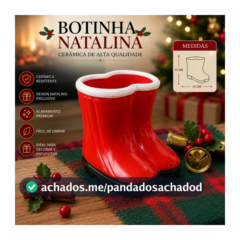 Botinha de Papai Noel para Decoração Natalina Enfeite de Natal