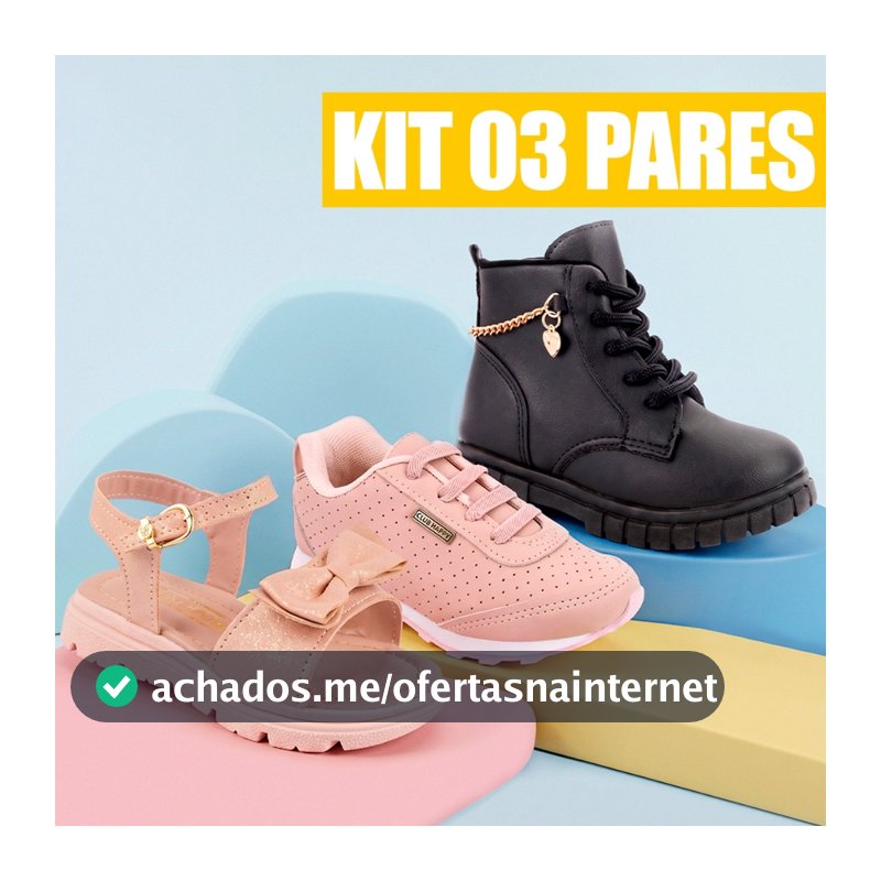 Kit Tenis Infantil Feminino Sandalia Infantil Feminina Bota Coturno Infantil Menina Club Happy