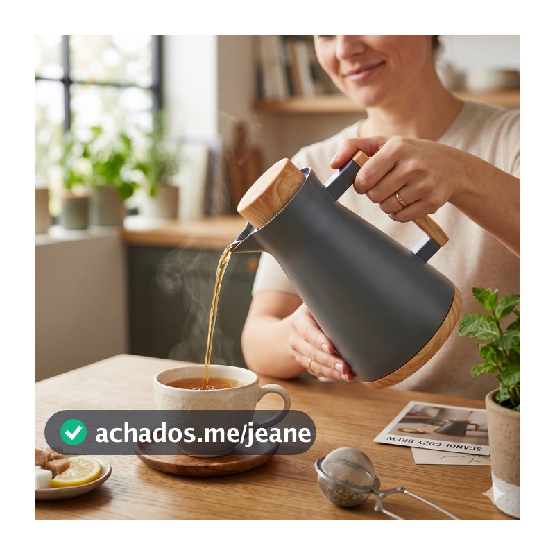 Garrafa Térmica de Café Cinza Amadeirada Minimalista 1 Litro