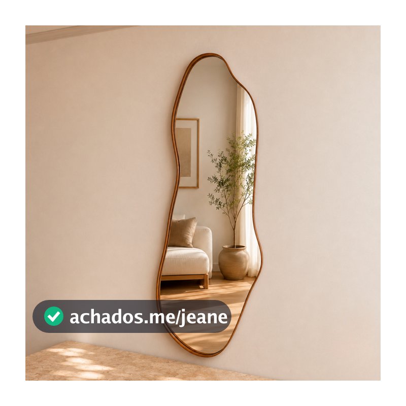 Espelho Orgânico Slim Cinamomo Moldura Amadeirada 100x45 Decoração Quarto Sala Escritório Clínica