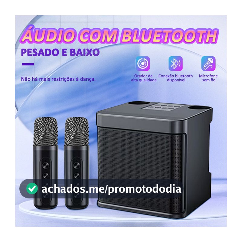 Caixa de Som Bluetooth Karaokê Com Dois Microfones Alto-falante de Potência Alta Qualidade de Som