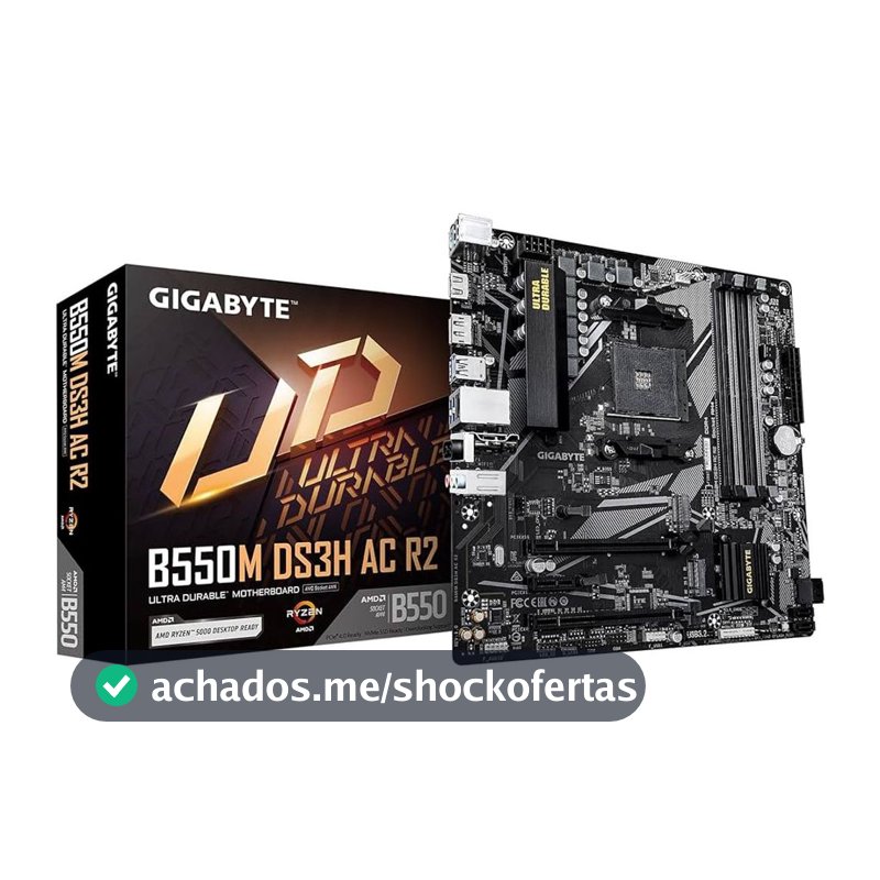 Placa Mãe Gigabyte B550M DS3H AC R2 Wi-Fi AM4 4xDDR4 Chipset AMD B550 mATX