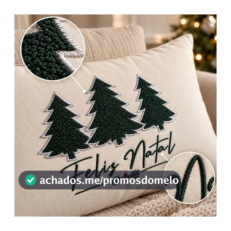 Amofada Natal Decorativa Bordada em Linho 30x50cm