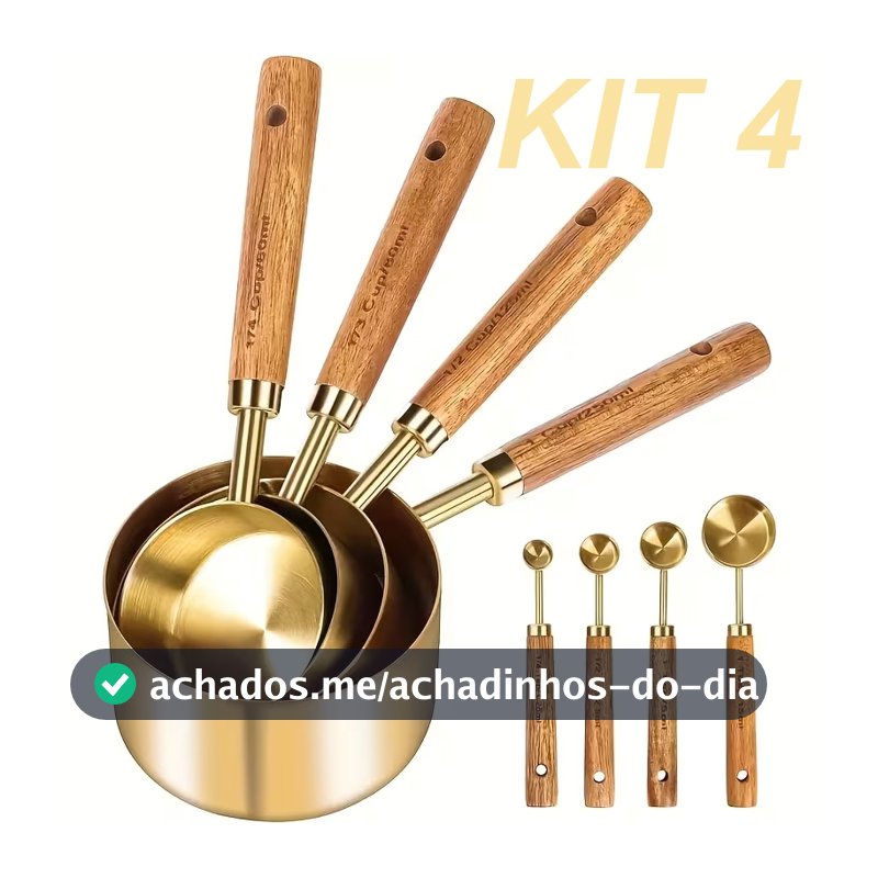4 Peças Cabo De Madeira Copo Medidor De Aço Inoxidável Conjunto Colher Tempero Café Graduado Ferramenta De Cozimen