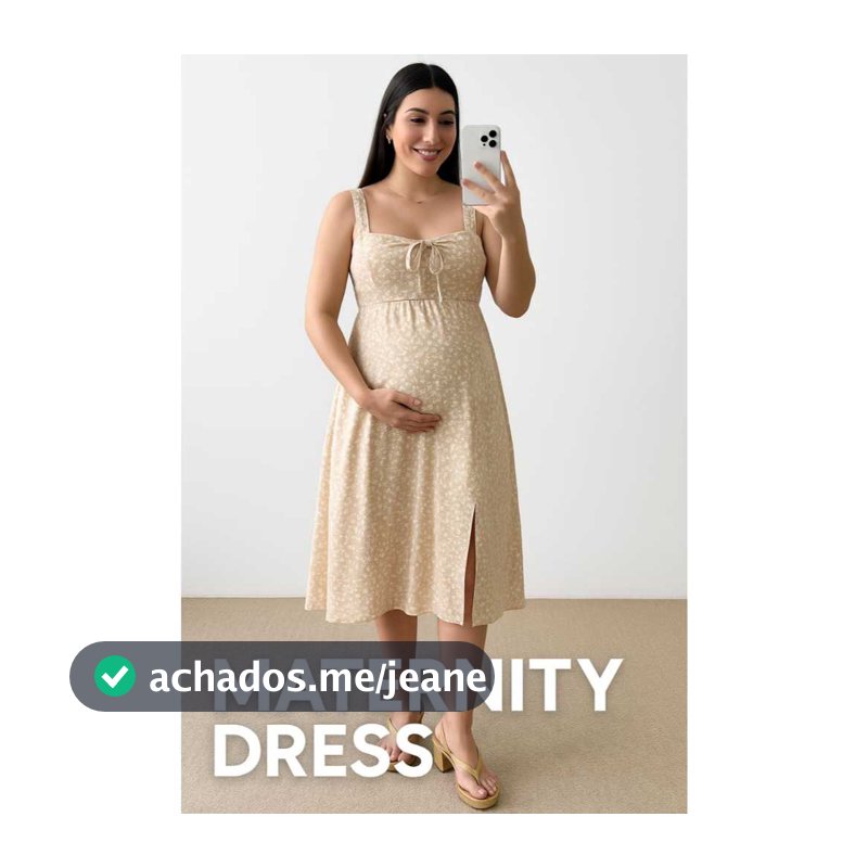 Vestido Feminina Gestante Midi Floral com Fendas e A  justes Nas Costas