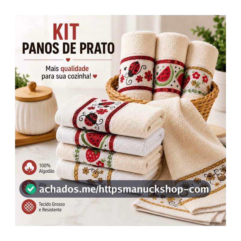 Kit 10 Panos de Prato/Copa Coleção Kitchen Jacquard 100% Algodão 50x70cm