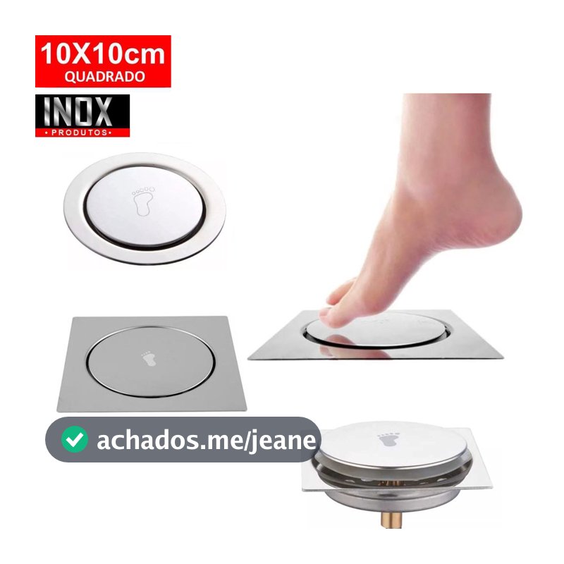 Ralo Click Inteligente 10x10cm Cromado Inox Banheiro Veda Cheiro