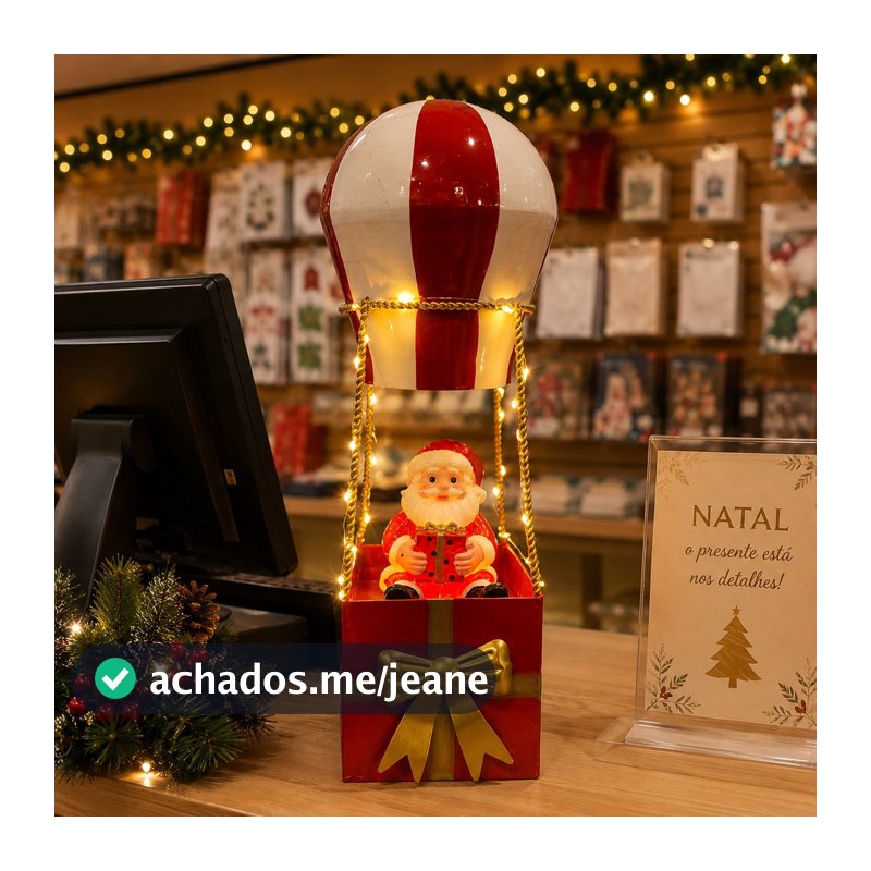 Enfeite De Natal Em Metal Papai Noel No Balão Com Luz Led Decoração Natalina