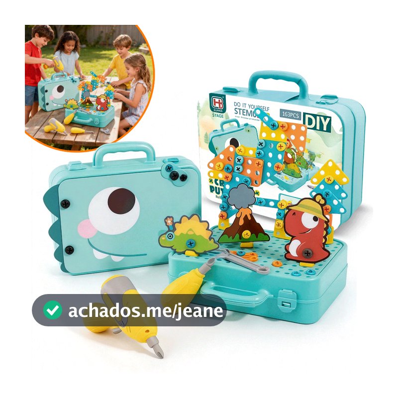 Ferramentas Infantil Parafusadeira Elétrica Brinquedo Educativo Dinossauro Diversão Sem Telas Maleta Criativa