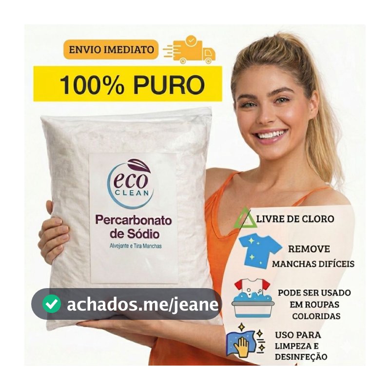 Percarbonato de Sódio 100% Puro Limpeza Em Geral Tira Manchas Roupas Brancas