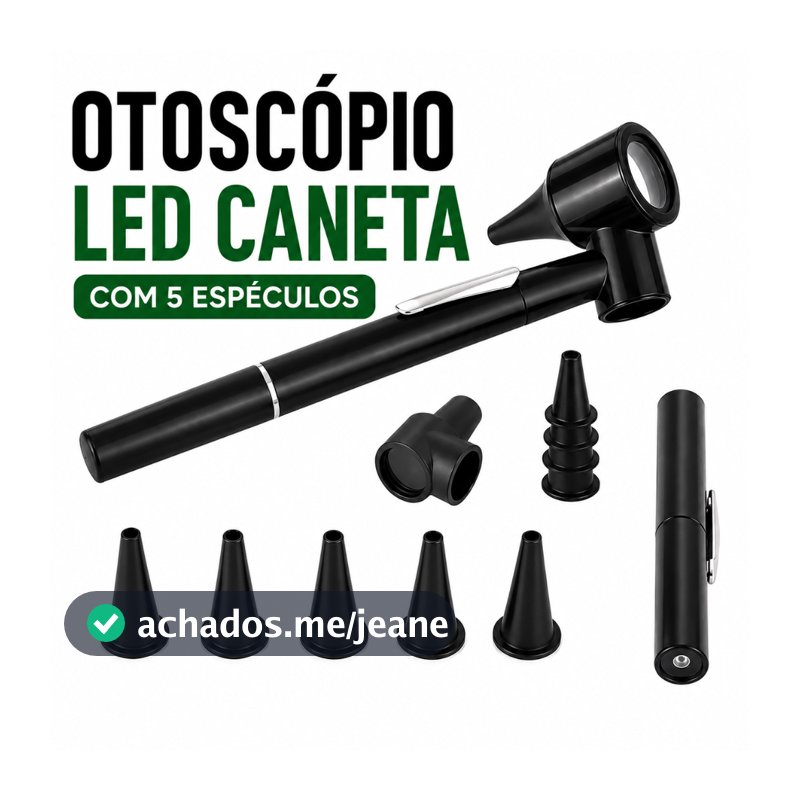 Otoscópio Tipo Caneta LED com 5 Espéculos Lente 3x Portátil para Ouvido Nariz Garganta Adulto Infantil