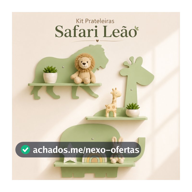 Kit 3 Prateleiras Safari Infantil Leão Girafa Elefante MDF Quarto Bebê