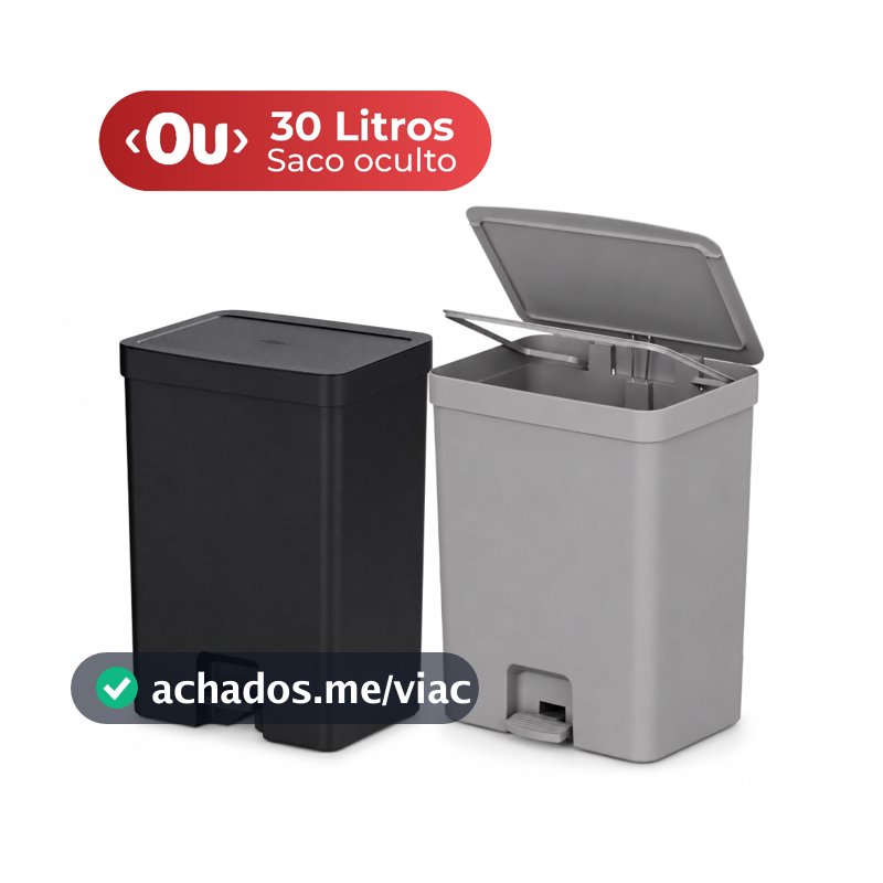Lixeira de Pedal 30 Litros Lixeira para Cozinha Banheiro Linha Trium Cinza Preto Lixeira Quarto OU