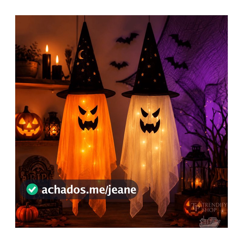 Enfeite Fantasma Suspenso com LED para Festa Halloween e Casa Assombrada