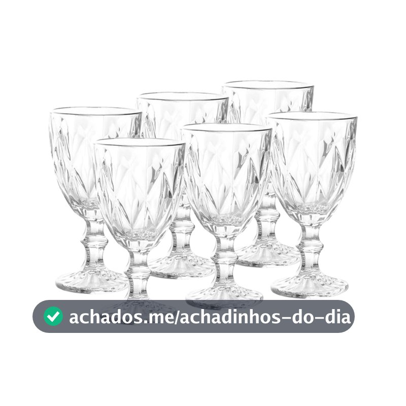 Jogo de 6 Taças de Cristal 330ml de Brilho Incomparável - Linha Premium Decorativa