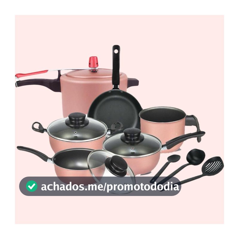 Jogo De Panelas Elegan 9 Peças Rosa Com Panela De Pressão 4,5 Litros antiaderente Dona chefa