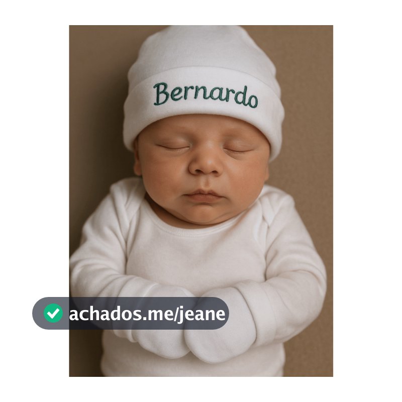 Conjunto Touca e Luvinha Bebê Menino e Menina Malha 100% Algodão Nome Bordado na Touca Personalizado
