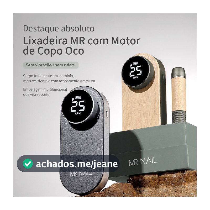Lixadeira de Unha Profissional Portátil 25.000RPM Alumínio Compacta Baixo Ruído Sem Vibração MR Nail