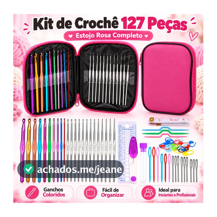 kit 127 peças De Ferramentas De Agulhas colorido Crochê Rosa